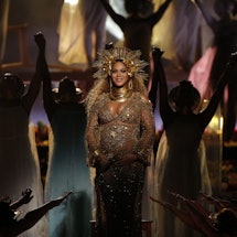 LOS ANGELES - FEBRUARY 12: Beyonce performs during THE 59TH ANNUAL GRAMMY AWARDS, broadcast live fro...