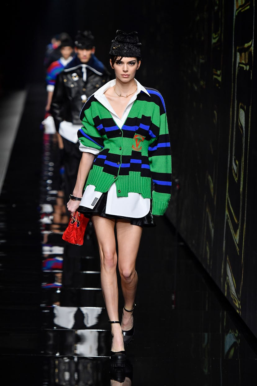 Kendall Jenner walks the runway during the Versace fashion show as part of Milan Fashion Week Fall/W...