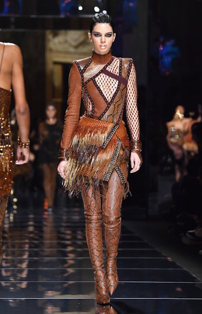 Kendall Jenner walks the runway during the Balmain show as part of the Paris Fashion Week Womenswear...