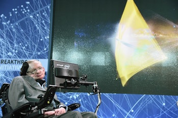 NEW YORK, NY - APRIL 12: Cosmologist Stephen Hawking attends a new space exploration initiative...