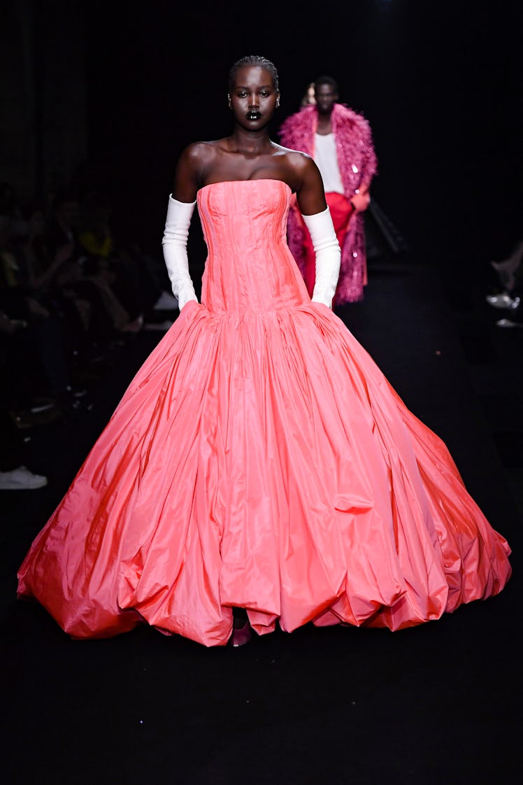 PARIS, FRANCE - JANUARY 25 : Adut Akech walks the runway during the Valentino Haute Couture Spring/S...