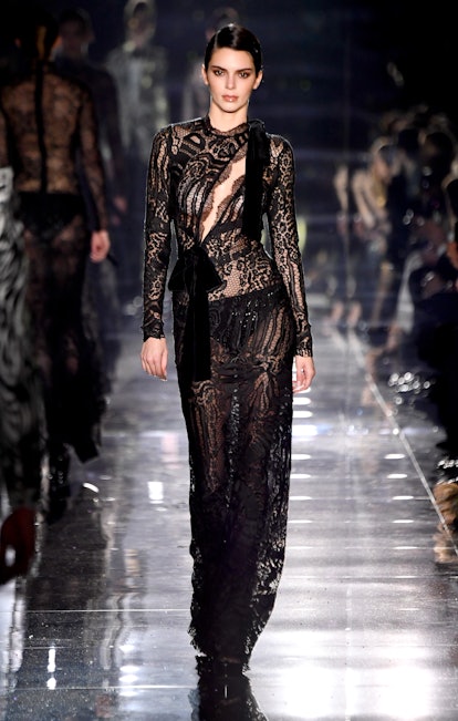 Kendall Jenner walks the runway at the Tom Ford AW20 Show at Milk Studios on February 07, 2020 in Ho...