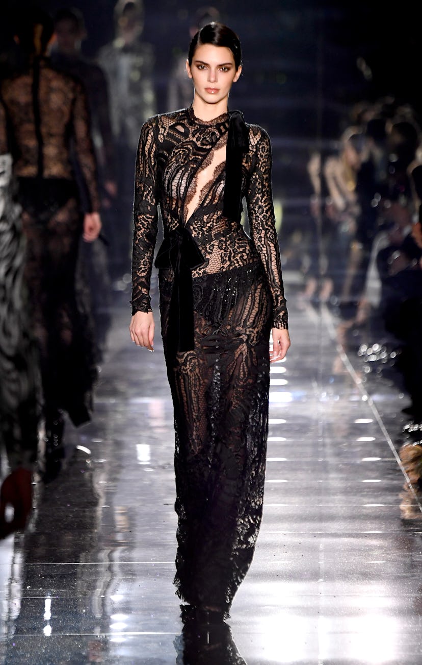 Kendall Jenner walks the runway at the Tom Ford AW20 Show at Milk Studios on February 07, 2020 in Ho…