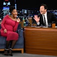 Actress Keke Palmer and host Jimmy Fallon during the Jinx Challenge on Wednesday, January 25, 2023