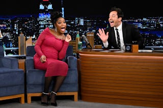 Actress Keke Palmer and host Jimmy Fallon during the Jinx Challenge on Wednesday, January 25, 2023