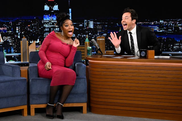 Actress Keke Palmer and host Jimmy Fallon during the Jinx Challenge on Wednesday, January 25, 2023
