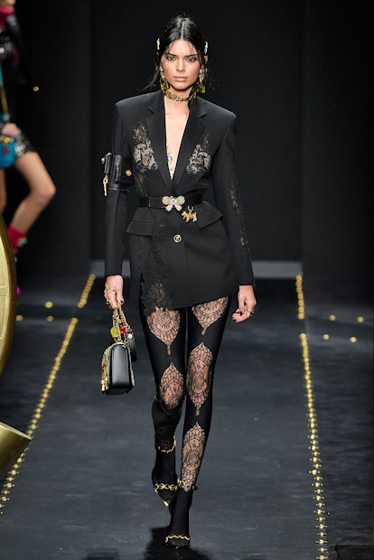 Kendall Jenner walks the runway at the Versace Ready to Wear Fall/Winter 2019-2020 fashion show at M...