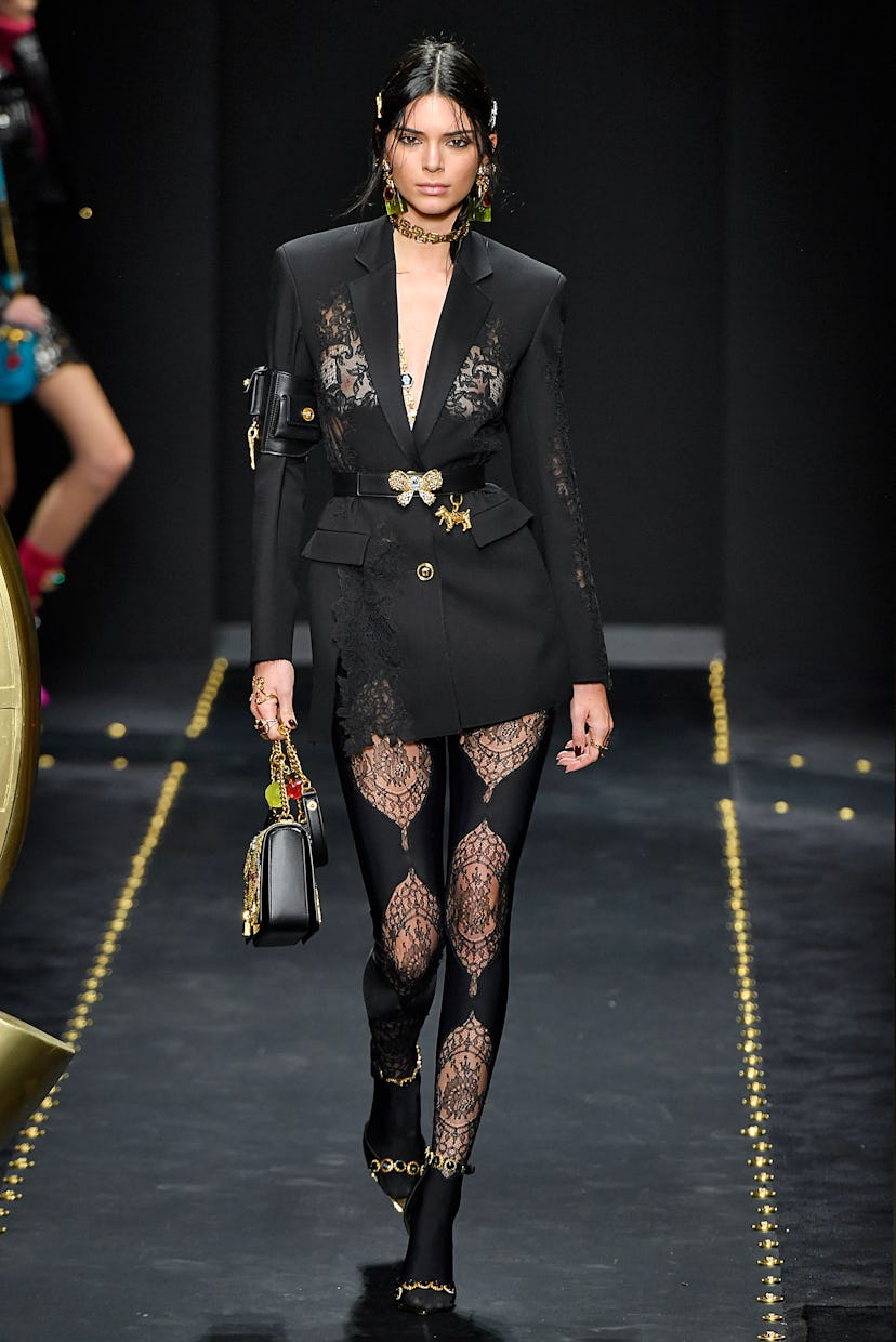 Kendall Jenner walks the runway at the Versace Ready to Wear Fall/Winter 2019-2020 fashion show at M…
