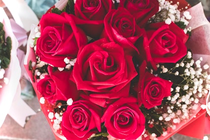 Close-up of a red rose bouquet, the most popular flower given on Valentine's Day, according to Valen...