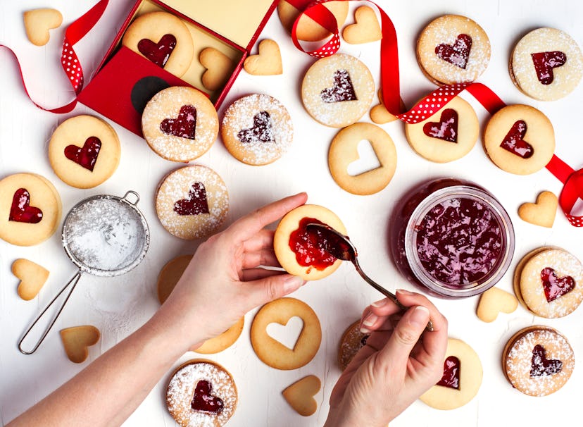 heart linzer cookies in an article about valentine's day instagram caption ideas