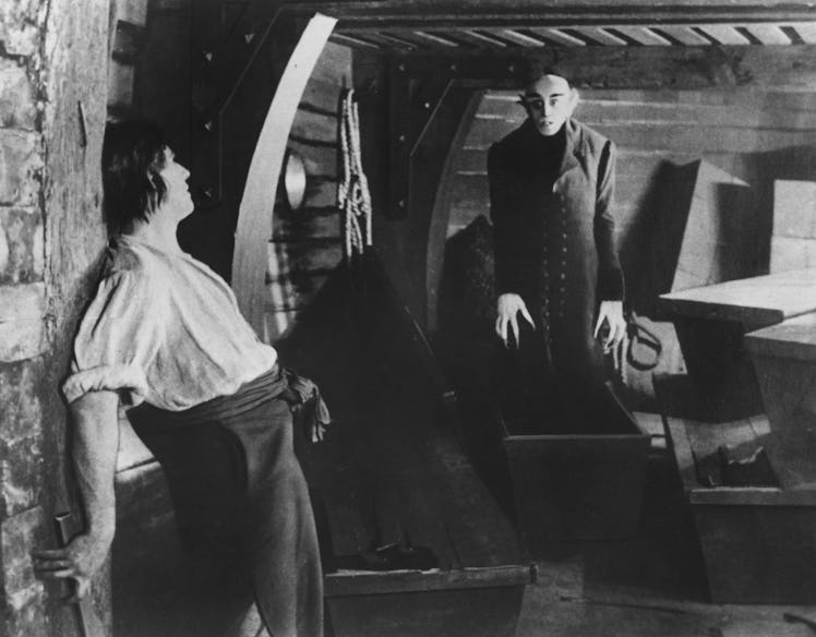 On board the Demeter, the vampire Count Orlok, played by German actor Max Schreck (1879 - 1936), eme...
