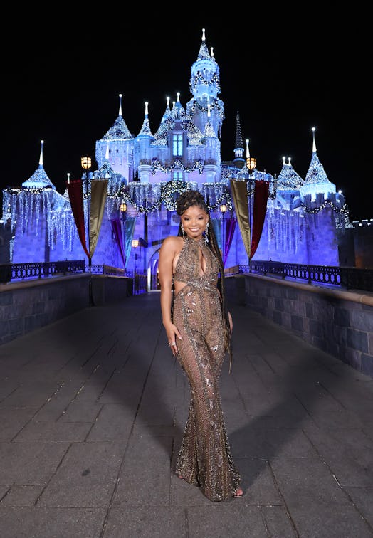 Halle Bailey wearing a beaded Fjolla Nila jumpsuit for New Year's Eve 2022.