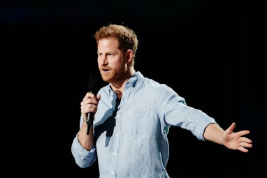 Prince Harry speaks at Global Citizen’s Vax Live at SoFi Stadium in Inglewood, California on May 2, ...