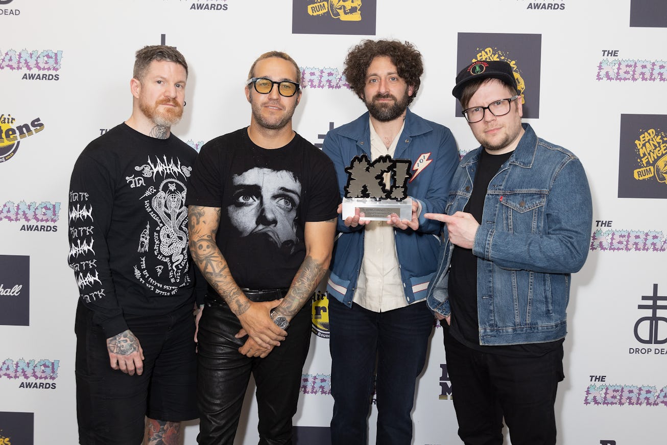 (left to right) Andy Hurley, Patrick Stump, Joe Trohman and Pete Wentz of Fall Out Boy win The Kerra...