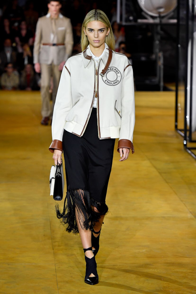 Kendall Jenner walks the runway at the Burberry Ready to Wear Spring/Summer 2020 fashion show during...