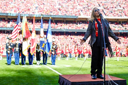 KANSAS CITY, MO - OCTOBER 15: Recording artist Melissa Etheridge performs the national anthem prior ...