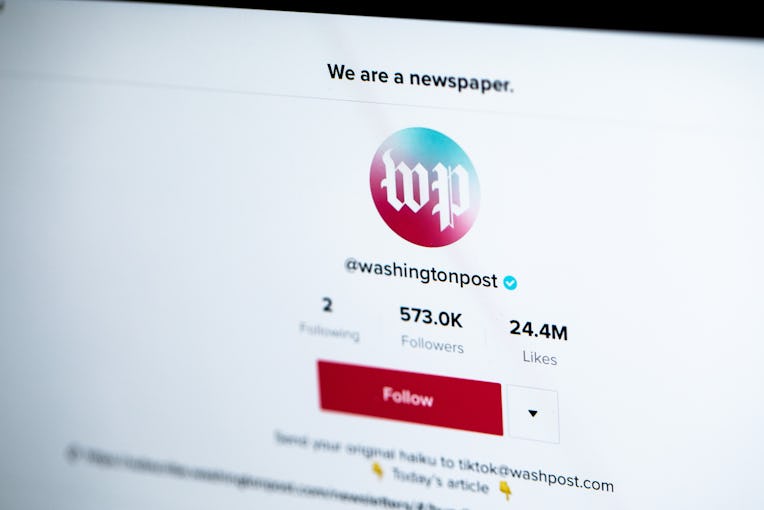 REDONDO BEACH, CA - AUGUST 07: An iPad screen, showing the mobile video application TikTok account o...