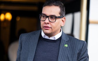 UNITED STATES - JANUARY 25: Rep. George Santos, R-N.Y., leaves a meeting of the House Republican Con...