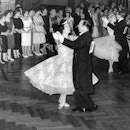 A group of ballroom dancing couples in old time dance competition. (Photo by NCJ/NCJ Archive/Mirrorp...