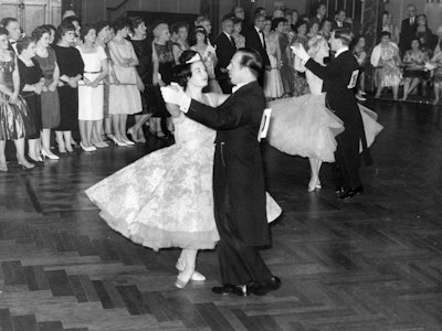 A group of ballroom dancing couples in old time dance competition. (Photo by NCJ/NCJ Archive/Mirrorp...
