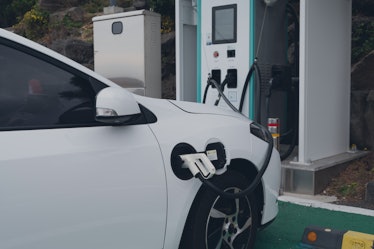 December 8, 2022 Jeju Island, South Korea 
The EV car charging at the station.