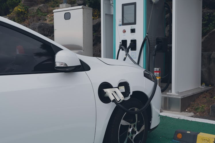 December 8, 2022 Jeju Island, South Korea
The EV car charging at the station.