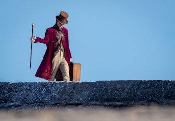 LYME REGIS, ENGLAND - OCTOBER 11: Timothée Chalamet is seen as Willy Wonka during filming for the Wa...