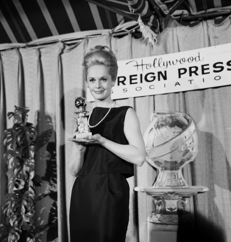 Tippi Hedren with Golden Globe for winning "Most Promising Newcomer" 