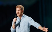 Prince Harry speaks at Global Citizen’s Vax Live at SoFi Stadium in Inglewood, California on May 2, ...