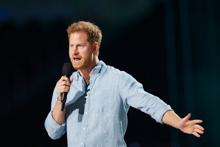 Prince Harry speaks at Global Citizen’s Vax Live at SoFi Stadium in Inglewood, California on May 2, ...