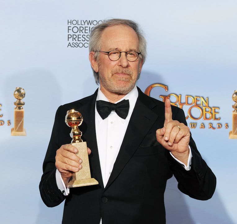 BEVERLY HILLS, CA - JANUARY 15: Director/producer Steven Spielberg poses in the press room with the...