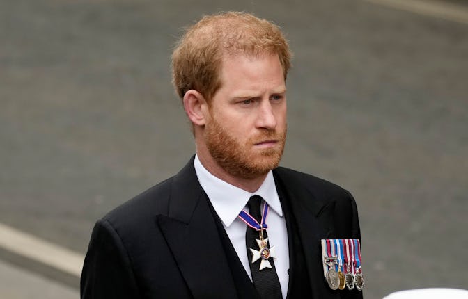 LONDON, ENGLAND - SEPTEMBER 19: Prince Harry, Duke of Sussex arrive at Westminster Abbey ahead of th...