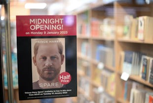 A poster advertising the forthcoming publication of the book 'Spare' by Britain's Prince Harry, Duke...