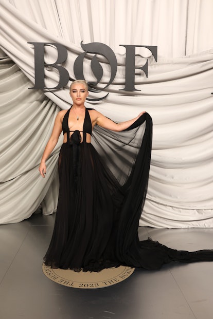 Florence Pugh attends the #BoF500 Gala during Paris Fashion Week at Shangri-La Hotel Paris on Septem...