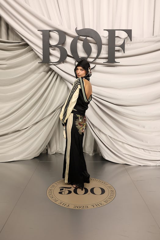 Emily Ratajkowski attends the #BoF500 Gala during Paris Fashion Week at Shangri-La Hotel Paris on Se...