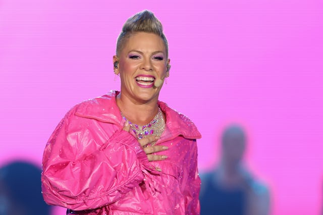 P!nk performs during her Summer Carnival tour at Chase Field on October 09, 2023 in Phoenix, Arizona...