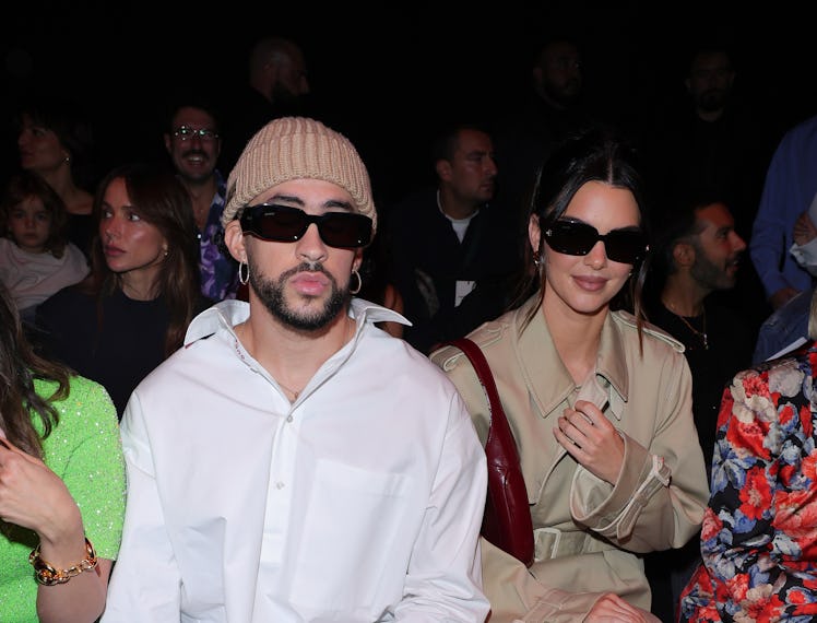 Bad Bunny and Kendall Jenner are seen at Gucci Ancora during Milan Fashion Week on September 22, 202...