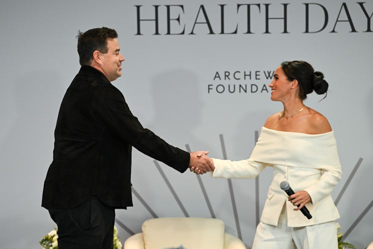 Carson Daly and Meghan, Duchess of Sussex speak onstage at The Archewell Foundation Parents’ Summit:...