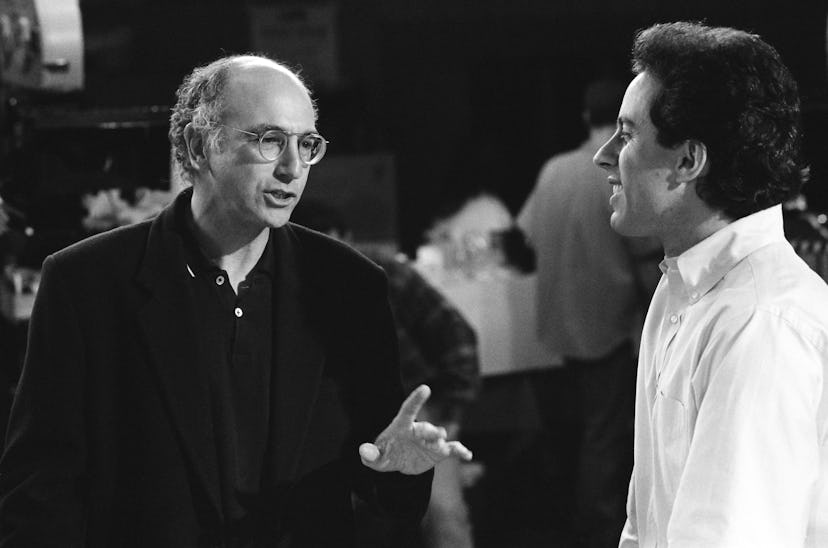 SEINFELD -- "The Pilot: Part 1 & 2" Episode 23&24 -- Pictured: (l-r) Larry David, Jerry Seinfeld as ...