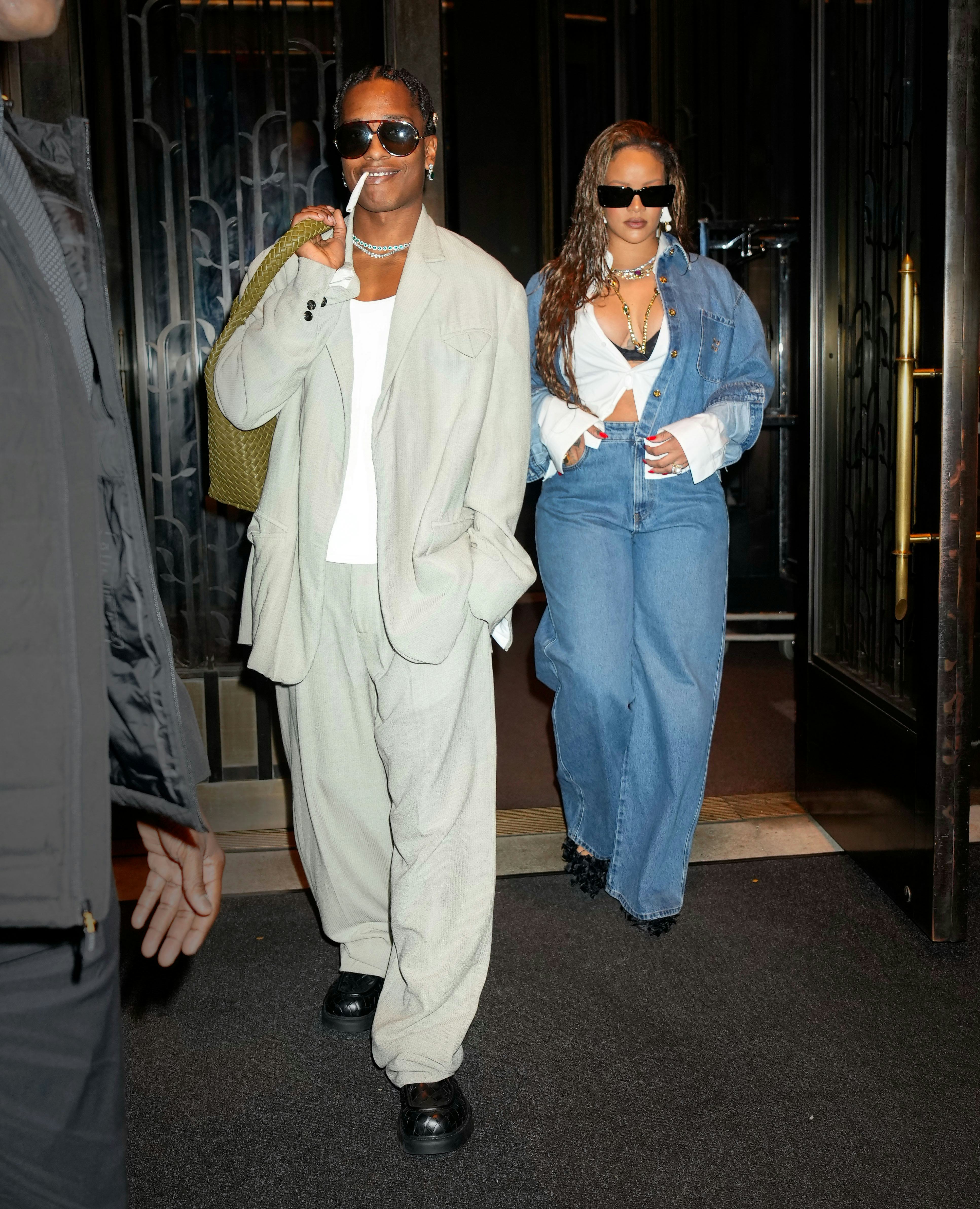 ASAP Rocky and Rihanna are seen on October 07, 2023 in New York City.