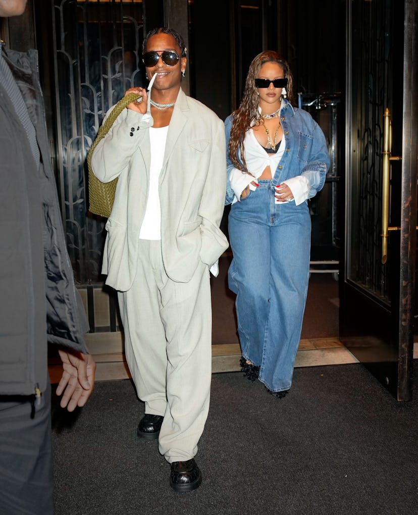 ASAP Rocky and Rihanna are seen on October 07, 2023 in New York City.