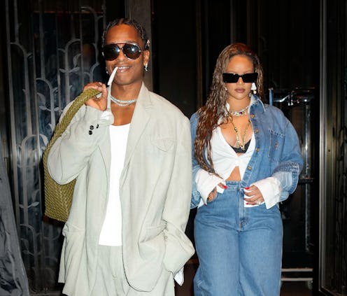 ASAP Rocky and Rihanna with almond brown hair styled in water waves in October 2023.