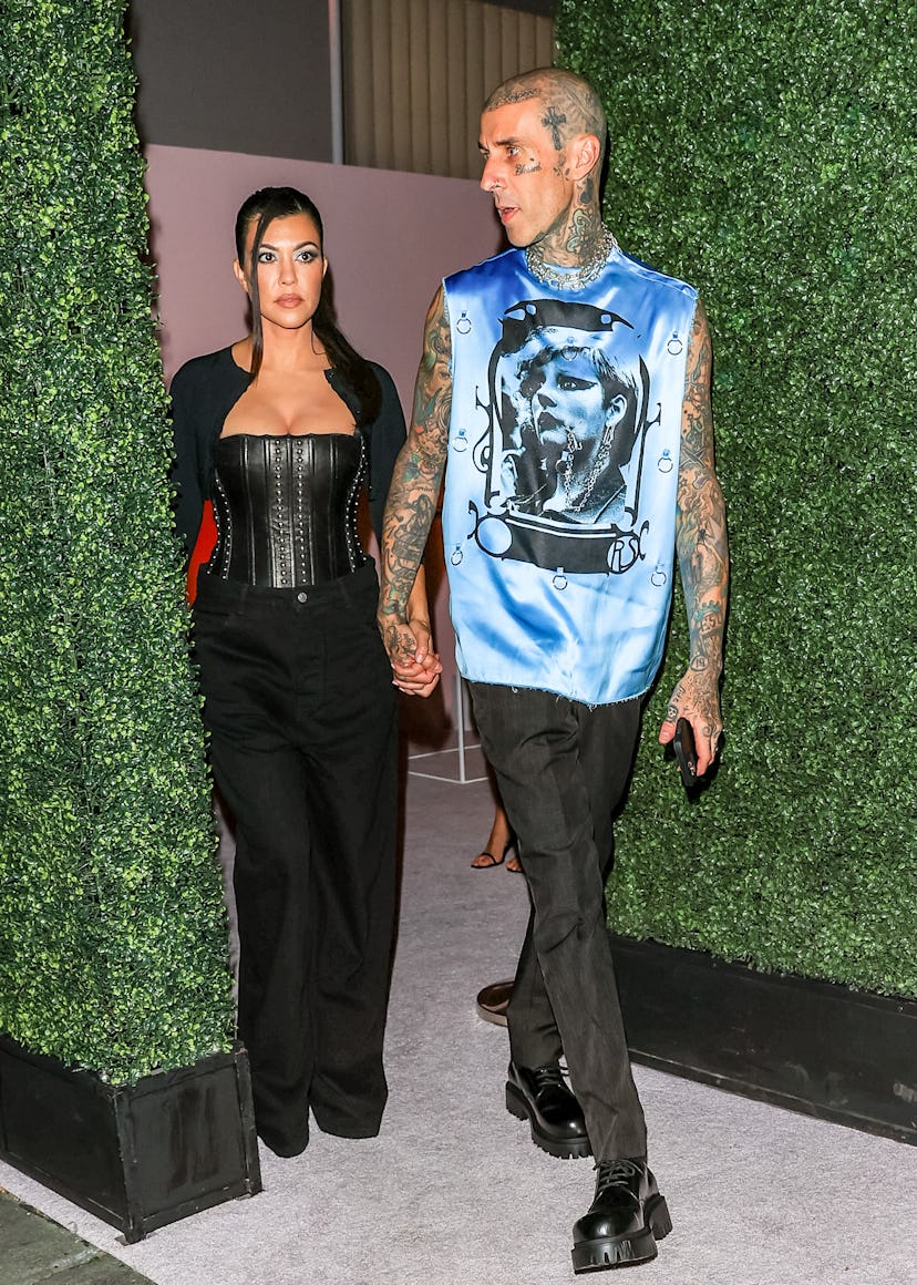 Kourtney Kardashian and Travis Barker are seen on August 24, 2022 in Los Angeles, California. 