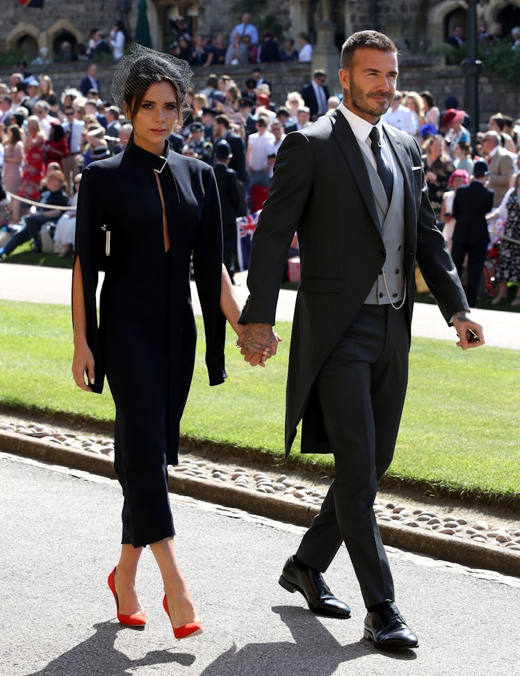 Victoria Beckham and David Beckham arrives for the wedding ceremony of Britain's Prince Harry and US...