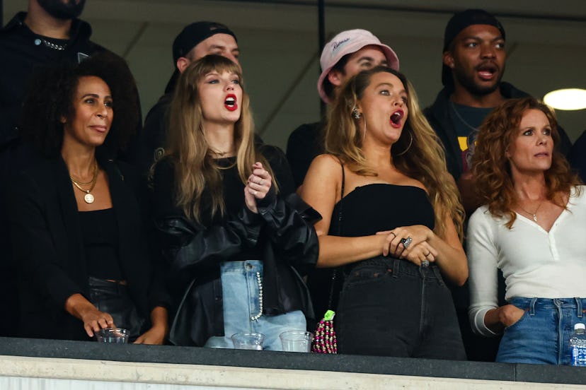 Taylor Swift and Blake Lively at the New York Jets and the Kansas City Chiefs game at MetLife Stadiu…