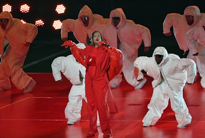 GLENDALE, AZ - FEBRUARY 12: Rihanna performs during the Apple Music Super Bowl LVII Halftime Show at...