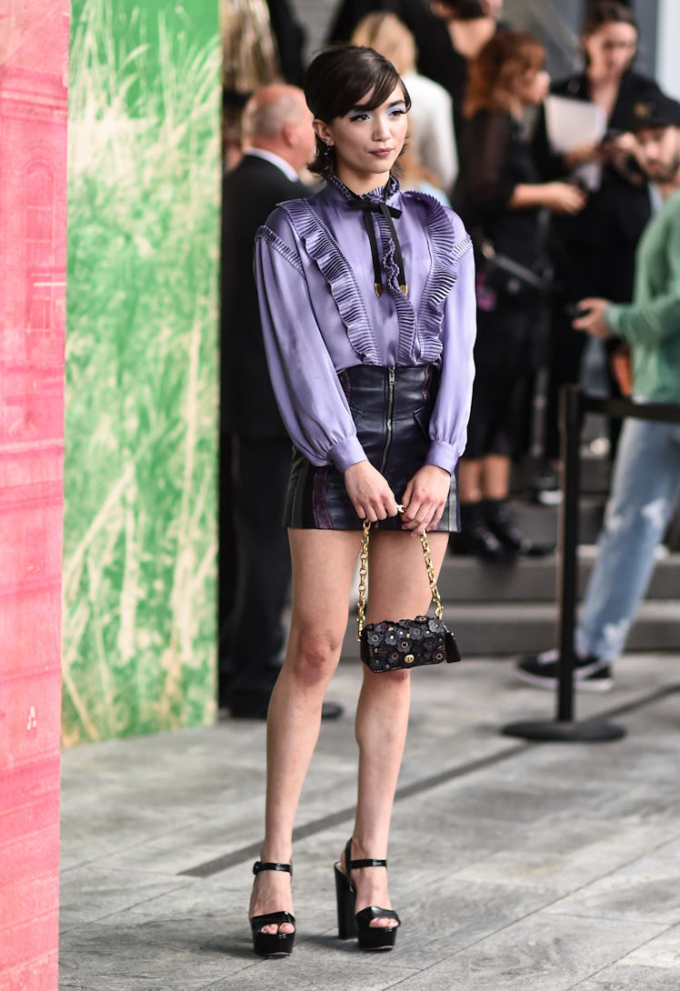 Rowan Blanchard is seen wearing a Coach outfit outside the Coach show during New York Fashion Week S...