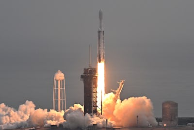 A SpaceX Falcon Heavy rocket with the Psyche spacecraft launches from NASA's Kennedy Space Center in...