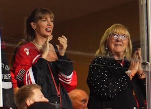 Taylor Swift watches the Kansas City Chiefs play the Denver Broncos with Donna Kelce