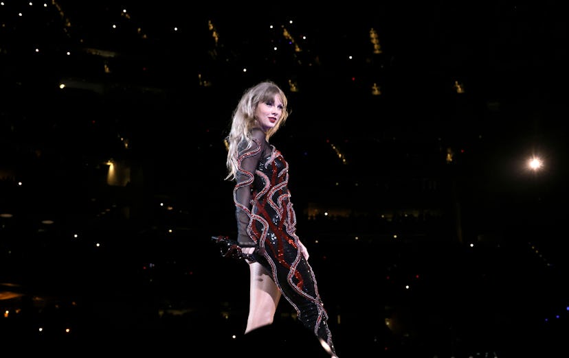 Taylor Swift performs onstage during "Taylor Swift | The Eras Tour" at SoFi Stadium on August 09, 20...
